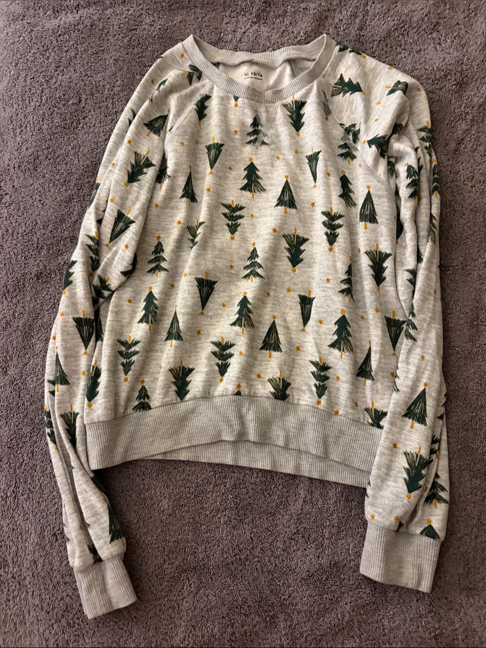 Unknown Brand Women's Light Gray Crewneck Sweater with Green Tree Print